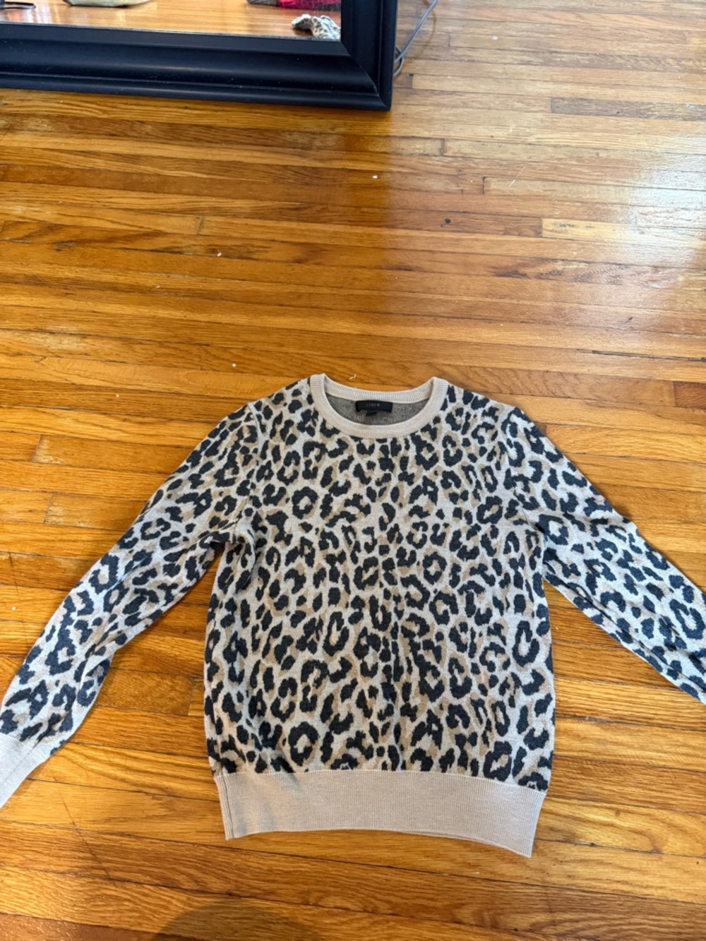 100% Wool Leopard Print Crewneck Sweater - Neutral Tones